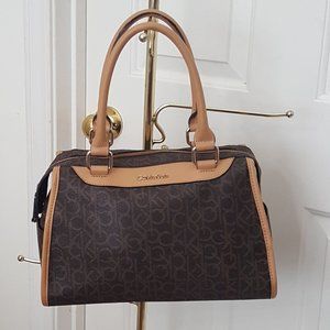 Women's CALVIN KLEIN Opal Signature Monogram Satchel Handbag Tote Brown